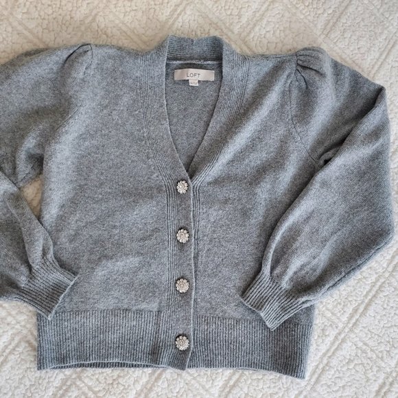 LOFT Sweaters - LOFT XS gray cardigan with sparkly buttons